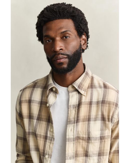Gant Blue Checked Windblown Flannel Shirt Dry Sand for men