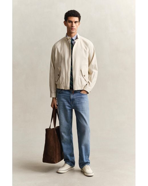 Gant Natural Linen Blend Harrington Jacket Soft Oat for men