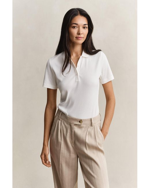 Gant Natural Ribbed Polo Shirt Eggshell