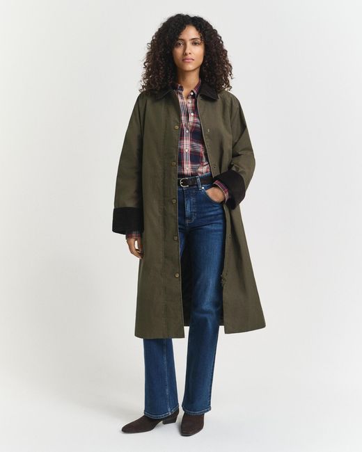 Gant Green Waxed Cotton Car Coat Dark Moss