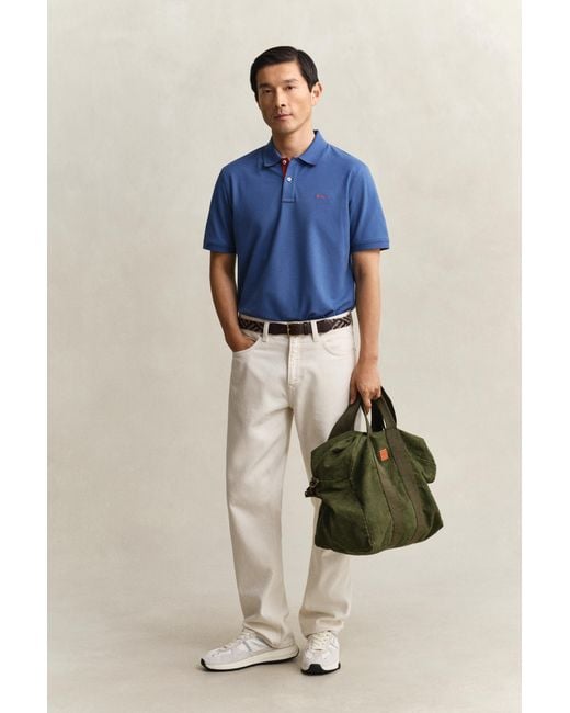 Gant Blue Contrast Piqué Polo Shirt for men