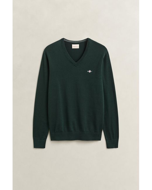 Gant Green Cotton V-Neck Sweater Tartan for men
