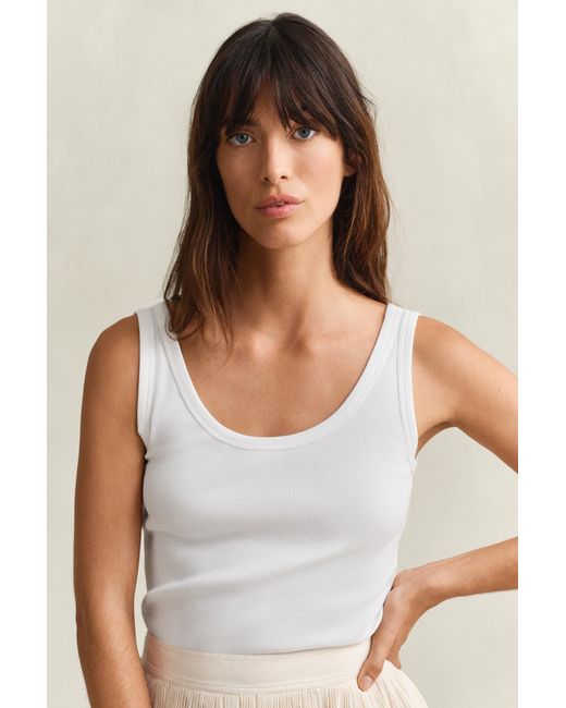 Gant White Ribbed Tank Top