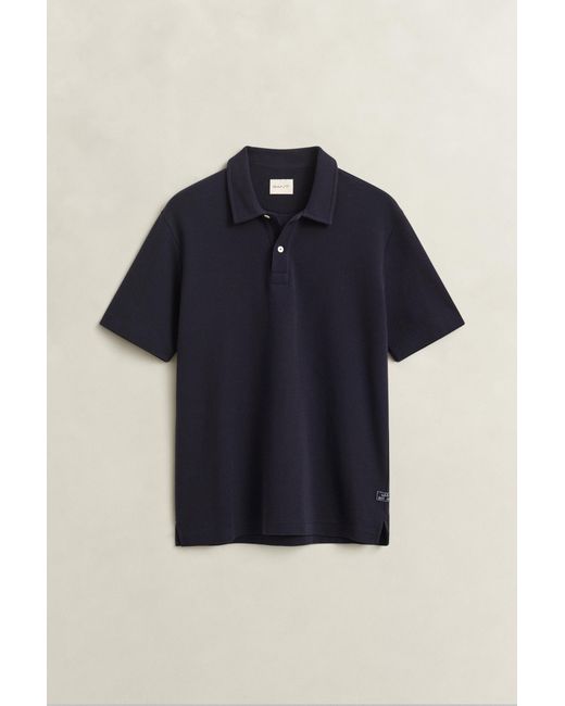 Gant Blue Waffle Texture Polo Shirt Evening for men