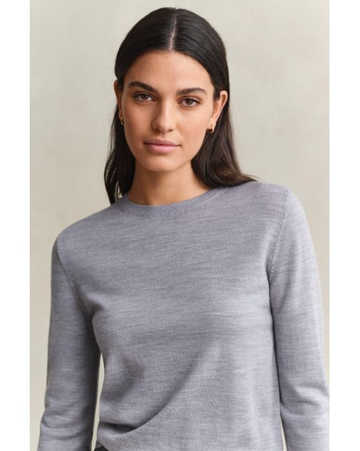 Gant Gray Extra Fine Merino Wool Crew Neck Sweater Melange