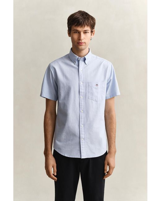 Gant Blue Classic Oxford Short Sleeve Shirt for men
