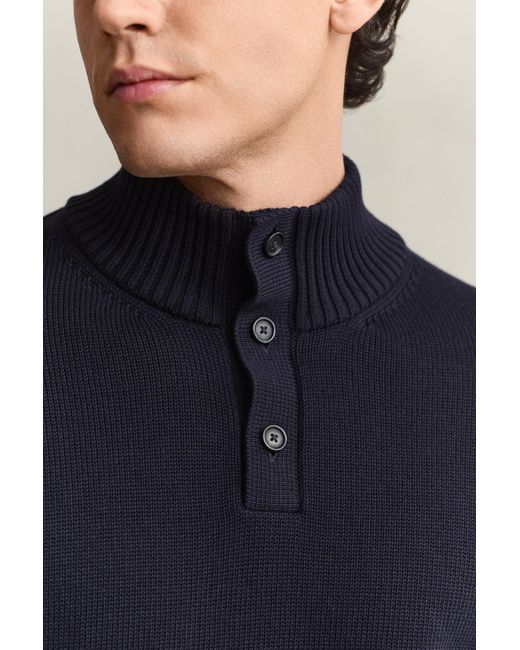 Gant Blue Supima Cotton Buttoned Neck Sweater Evening for men