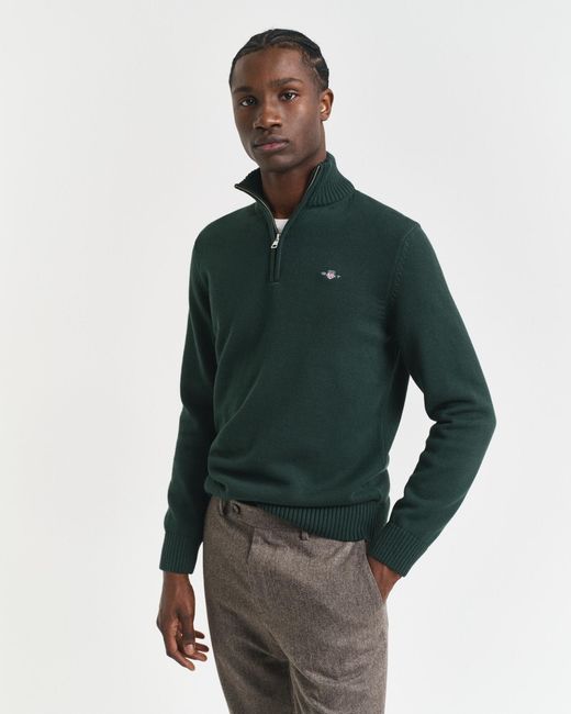 Gant Green Casual Cotton Half-Zip Sweater Tartan for men