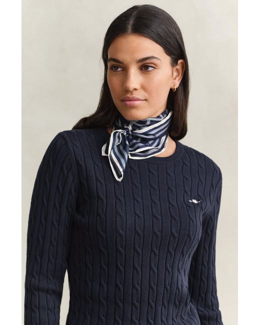 Gant Blue Stretch Cotton Cable Knit Crew Neck Sweater