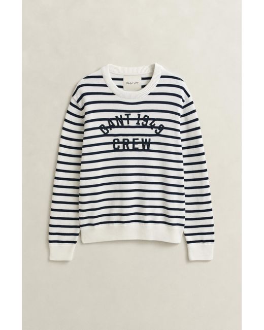 Gant Blue Breton Striped Graphic Sweater Eggshell for men