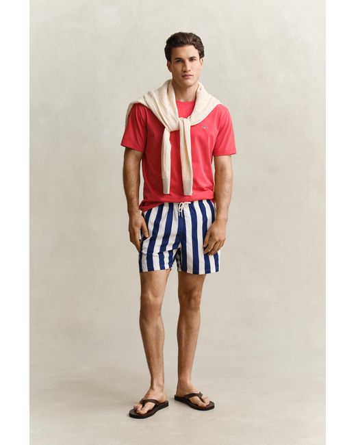 Gant Blue Block Striped Swim Shorts Rich for men
