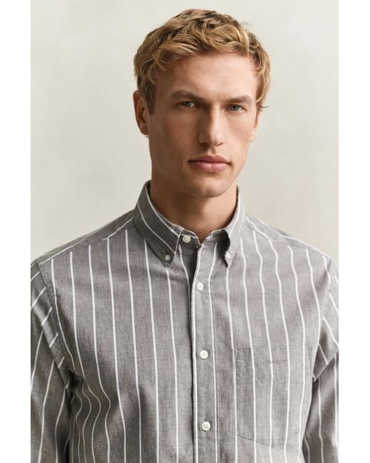 Gant Gray Striped Mélange Poplin Shirt Melange for men