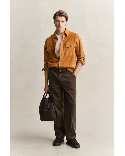 Gant Brown Suede Overshirt Cognac for men