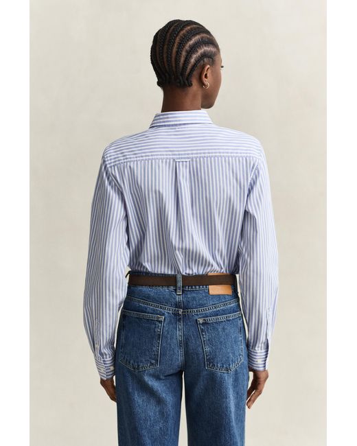 Gant Blue Classic Regular Striped Poplin Shirt