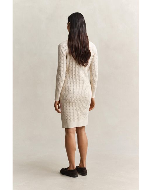 Gant Natural Stretch Cotton Cable Knit Crew Neck Dress