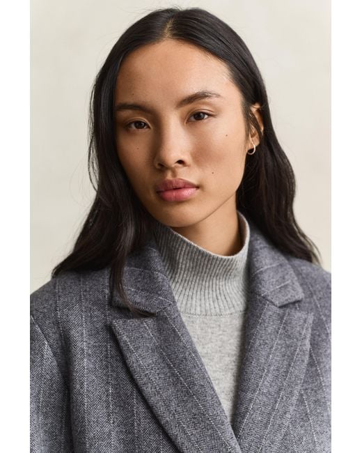 Gant Gray Striped Wool Blend Coat Charcoal Melange