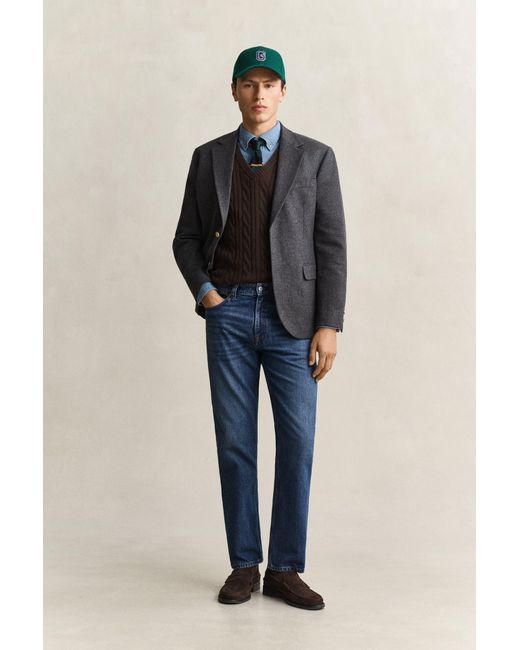 Gant Blue Lambswool Cable Knit Vest for men