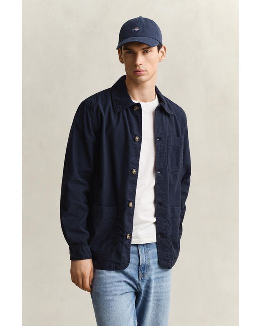 Gant Blue Linen Blend Overshirt Evening for men