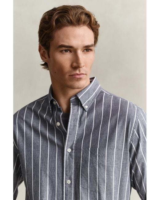 Gant Gray Striped Mélange Poplin Shirt Dark Melange for men