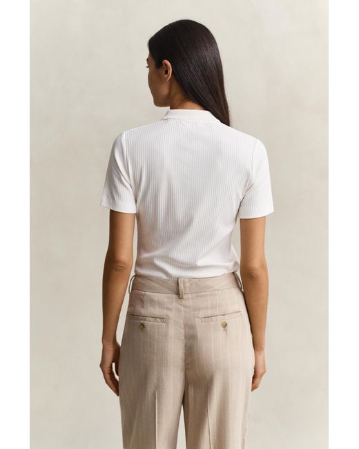 Gant Natural Ribbed Polo Shirt Eggshell