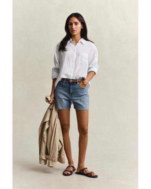 Gant Blue Relaxed Fit Striped Linen Shirt