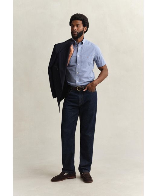 Gant Blue Gingham Classic Poplin Short Sleeve Shirt College for men