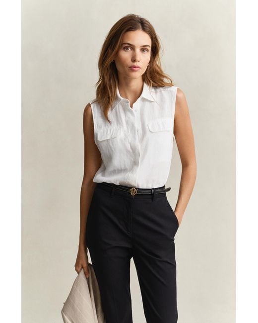 Gant Blue Sleeveless Linen Shirt