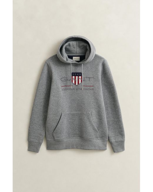 Gant Gray Archive Shield Hoodie Melange for men