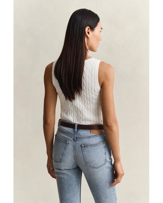 Gant Blue Cable Knit Tank Top Eggshell
