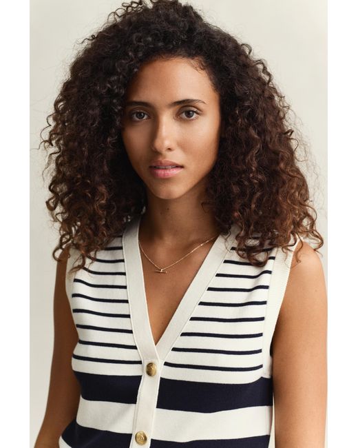 Gant Blue Striped Knit Vest Eggshell