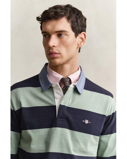 Gant Blue Chambray Collar Striped Heavy Rugger for men