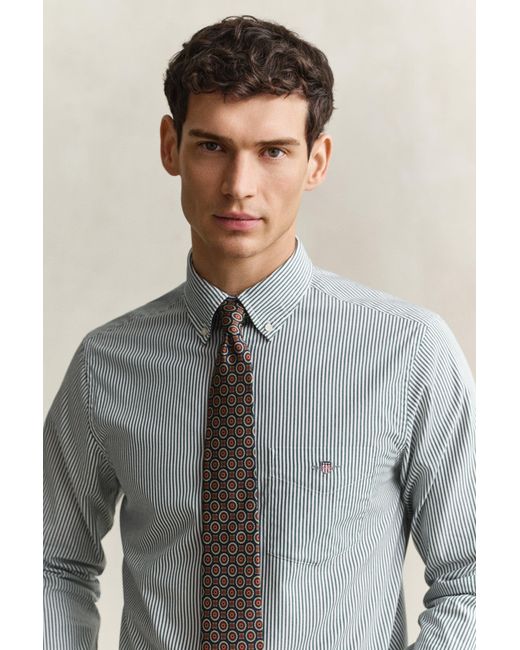 Gant Gray Classic Regular Striped Poplin Shirt for men