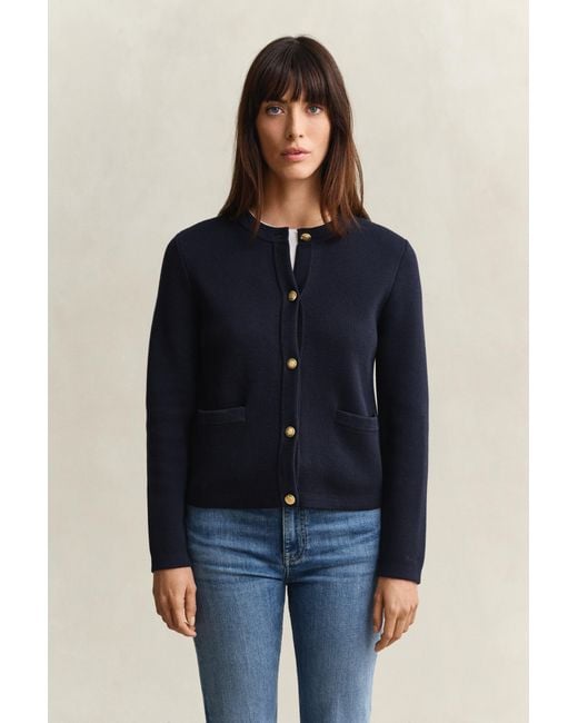 Gant Blue Knitted Cotton Jacket Evening
