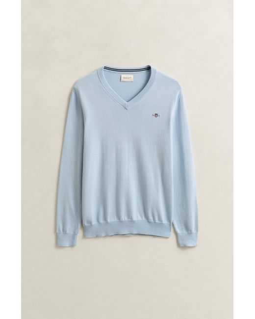 Gant Blue Classic Cotton V-Neck Sweater for men