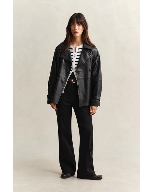 Gant Black Striped Cable Knit Cardigan Eggshell