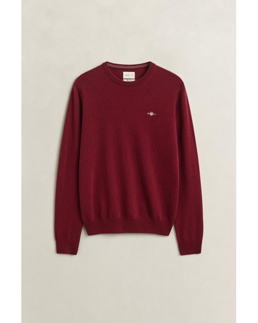 Gant Red Lambswool Crew Neck Sweater Plumped for men
