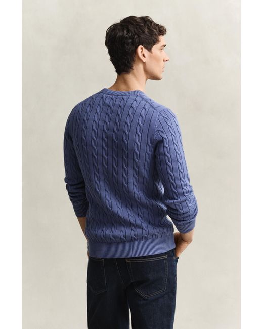 Gant Blue Cotton Cable Knit Crew Neck Sweater for men