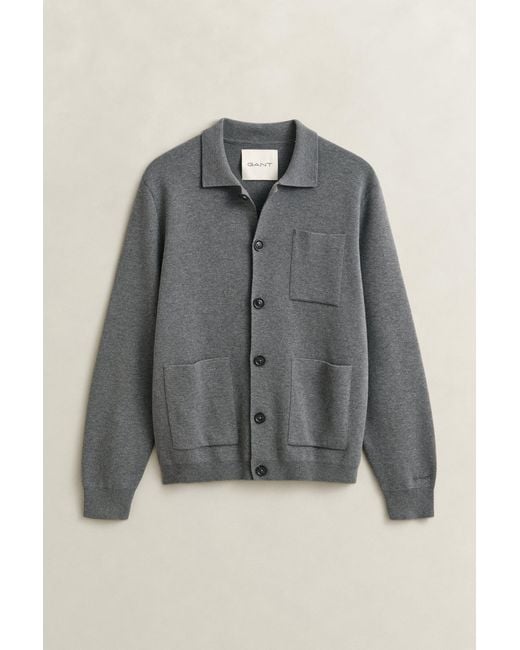 Gant Gray Milano Knit Cardigan Charcoal Melange for men