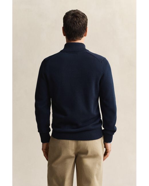 Gant Blue Casual Cotton Half-Zip Sweater for men