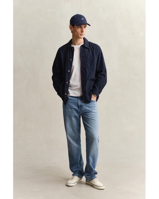 Gant Blue Linen Blend Overshirt Evening for men
