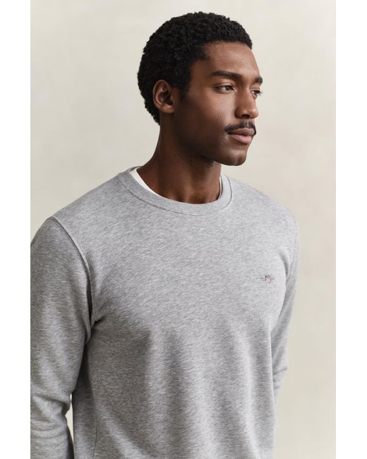 Gant Gray Shield Crew Neck Sweatshirt Melange for men