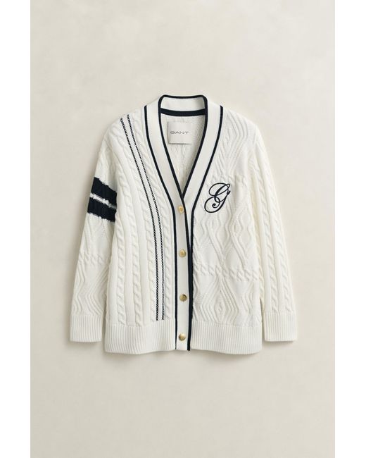 Gant Natural Varsity Cable Knit Cardigan Eggshell