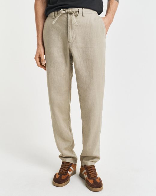 Gant White Relaxed Fit Linen Drawstring Pants for men