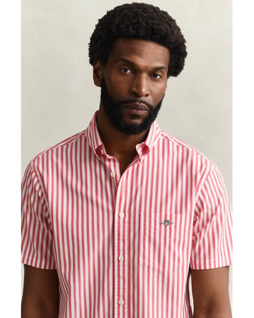 Gant Red Striped Classic Poplin Short Sleeve Shirt for men