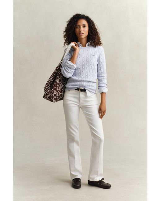 Gant White Cable Knit Crew Neck Sweater