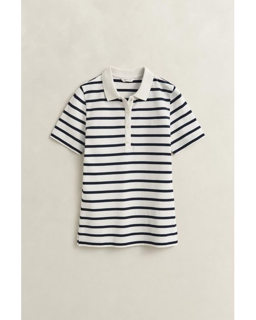 Gant Blue Striped Piqué Polo Shirt Eggshell