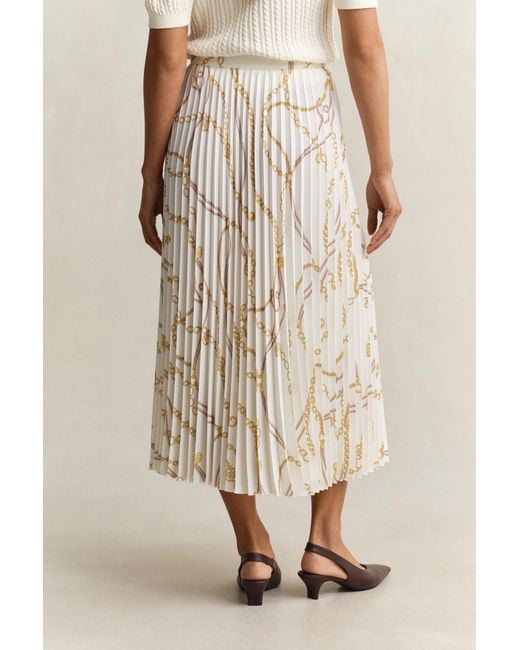 Gant Natural Printed Pleated Midi Skirt Eggshell