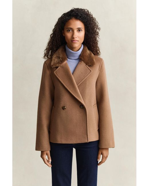 Gant Natural Faux Fur Collar Jacket Warm