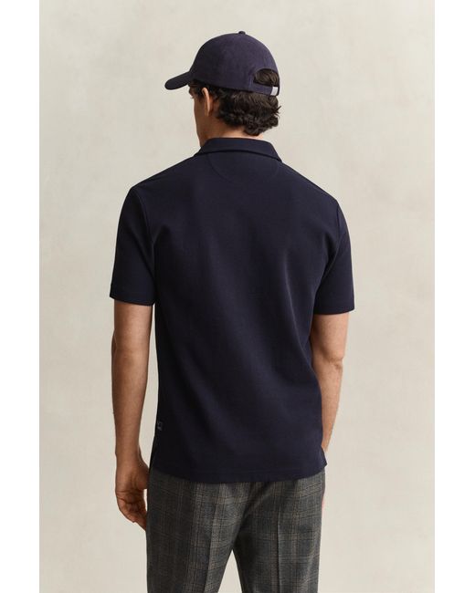 Gant Blue Waffle Texture Polo Shirt Evening for men