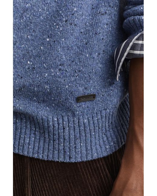 Gant Blue Wool Blend Nepps Crew Neck Sweater for men